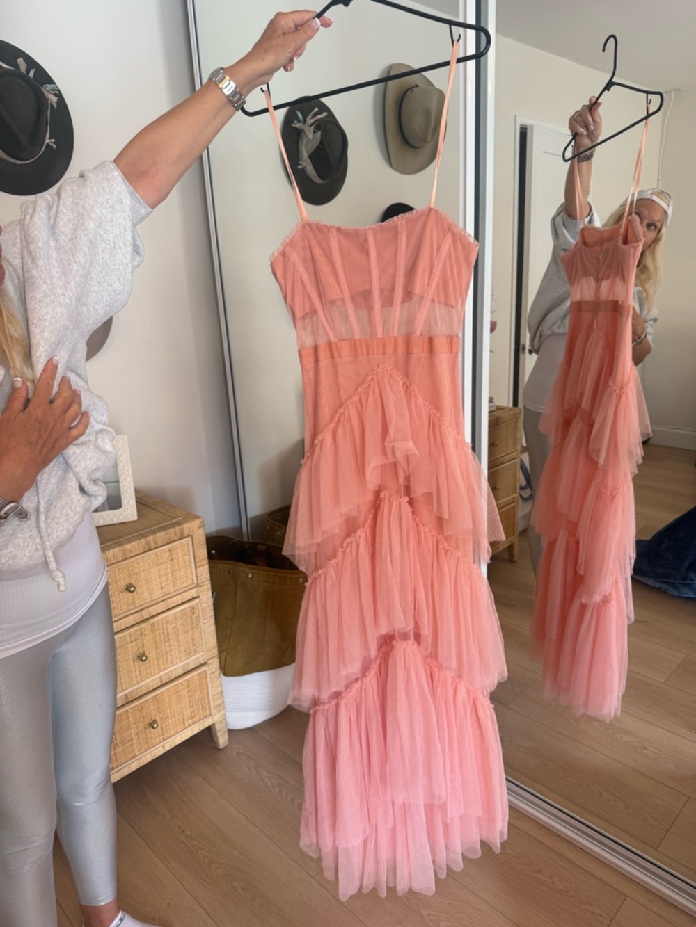Light Pink Tiered Tulle Maxi Dress